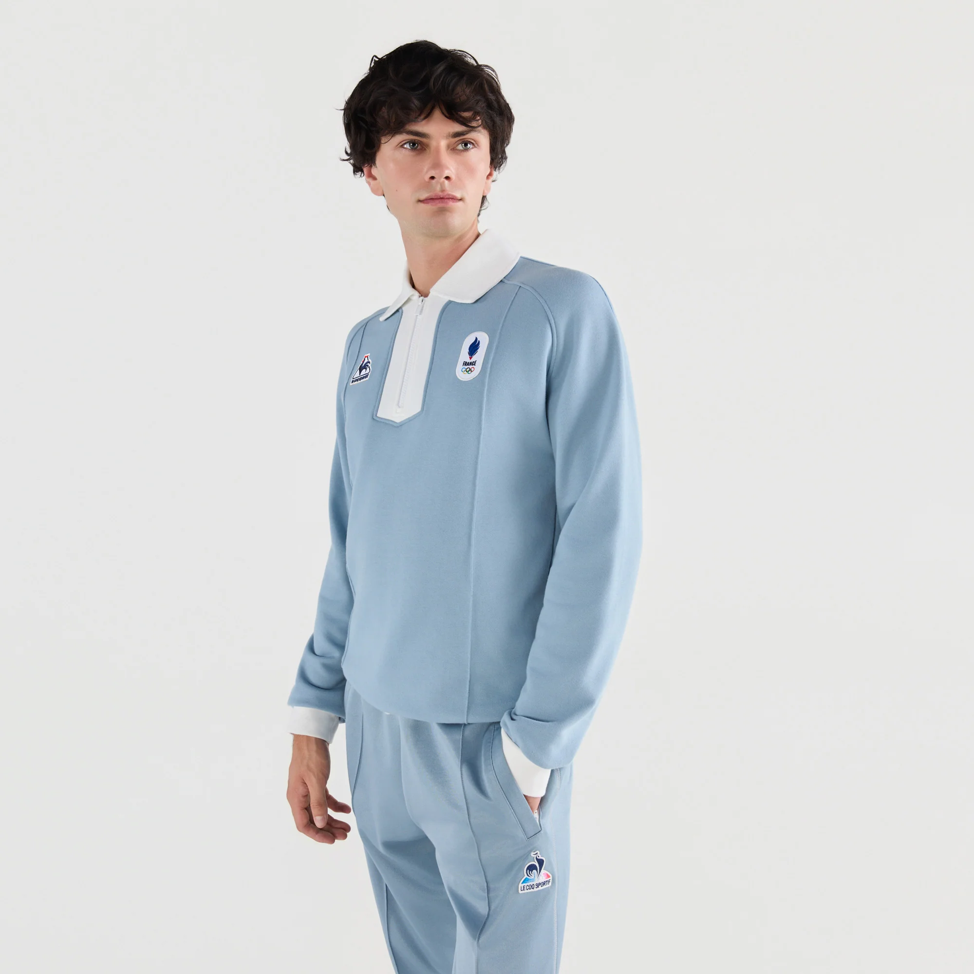 2610160-EFRO 26 Sweat N°1 M ashley blue/marshmal | Sweat rétro col zippé Homme - Image 5